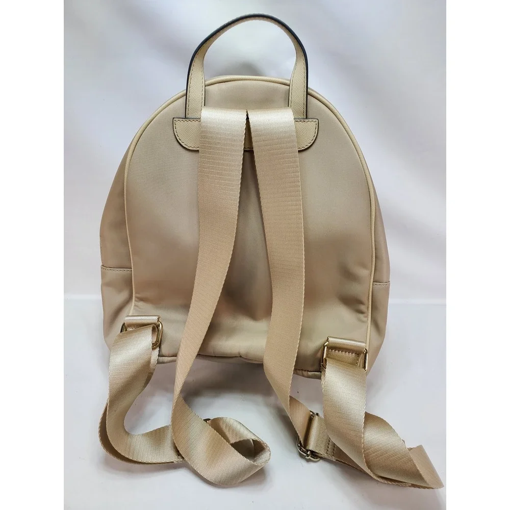 Karl‎ Lagerfeld Paris Backpack Beige Nylon Gold Hardware Zip Closure Travel Chic